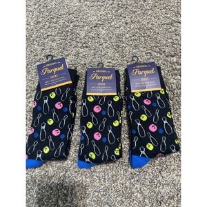 Original Parquet Mens Fun Crew Socks 3 Pack Bowling Theme Black Neon Size 10-13